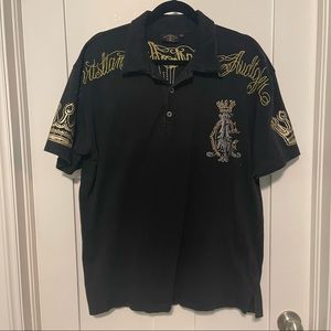 Christian Audigier size XXL Y2K black with shiny gold accents!